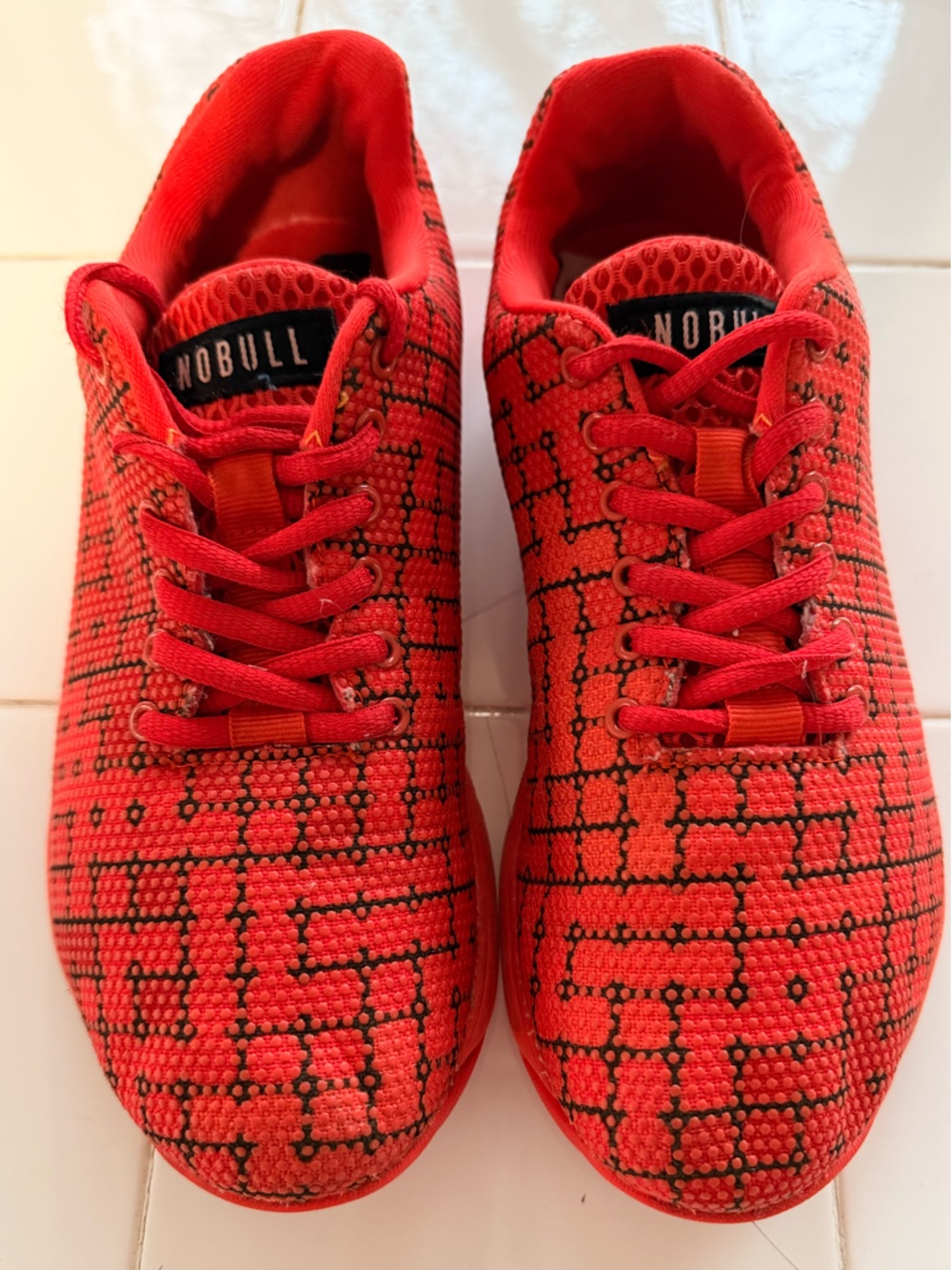 NOBULL Red and Black Mesh Training Sneakers Brooke Ence Edition Unisex M7, W 8,5